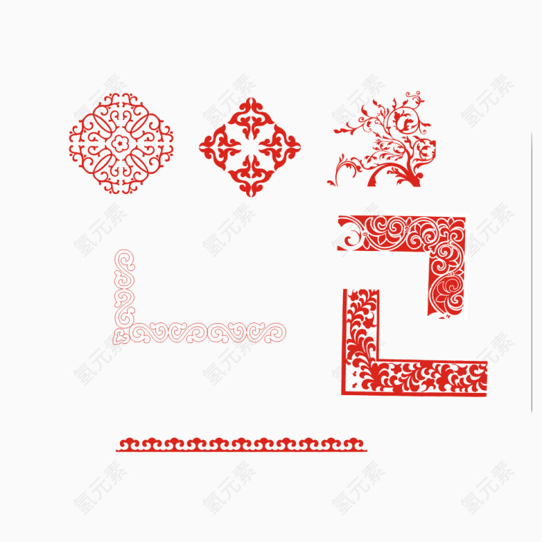 七只大气的红色中式花纹