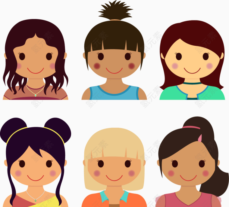 六个发型不同女孩