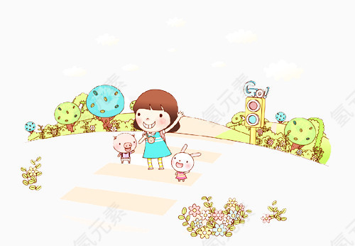 小女孩和小猪兔子