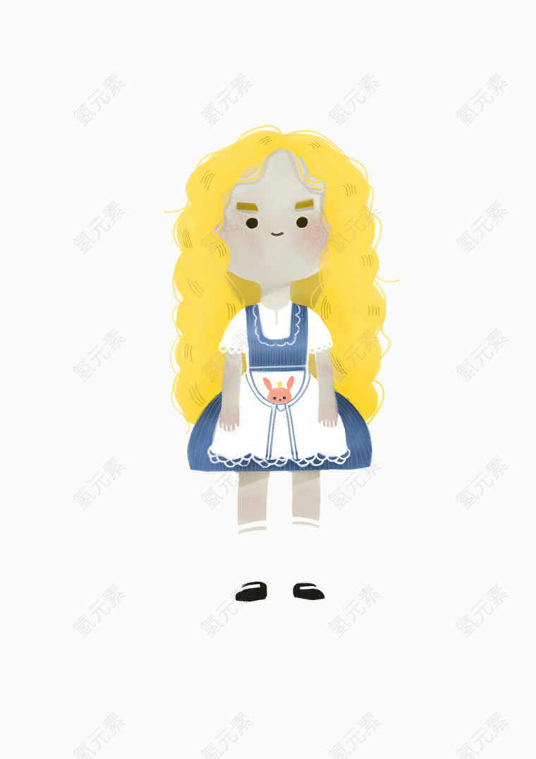 手绘黄头发外国女孩