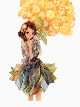 手绘捧花女孩