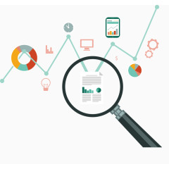 矢量手绘放大镜查看折线图