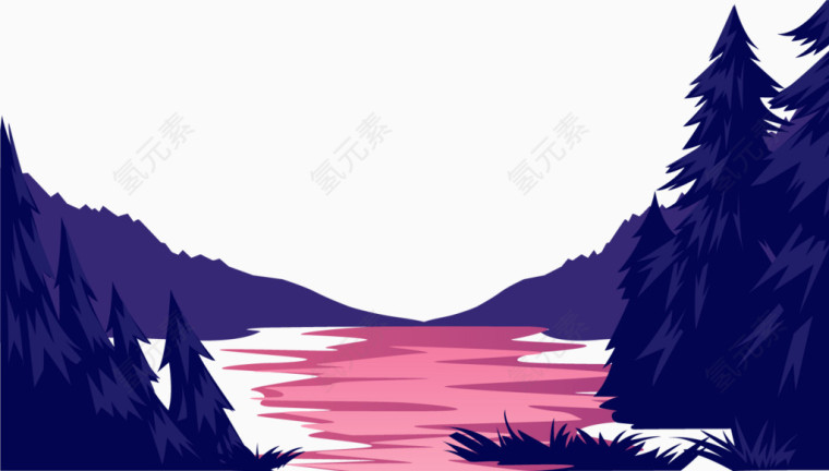 矢量手绘山水自然