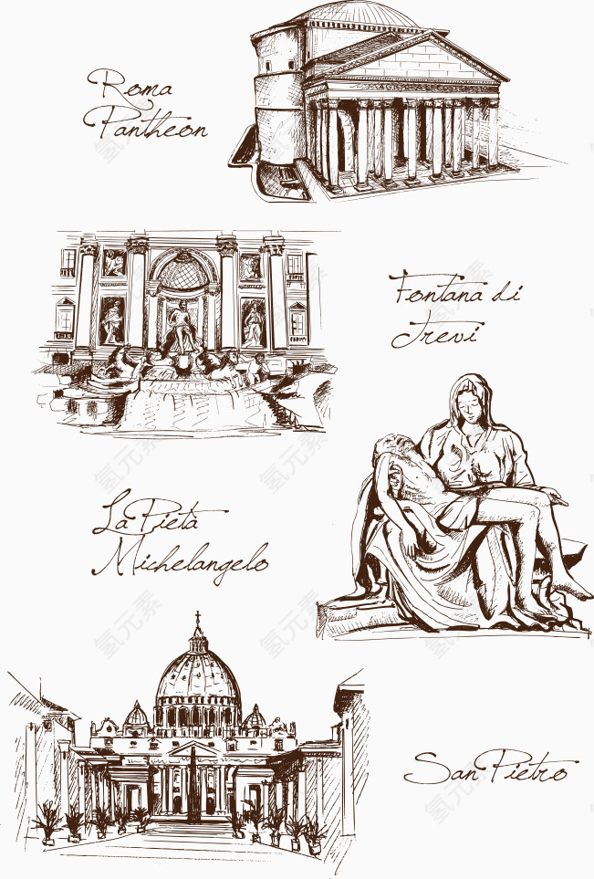 矢量欧式房屋建筑和人物