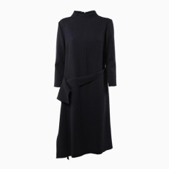 黑色腰带束腰羊毛大衣