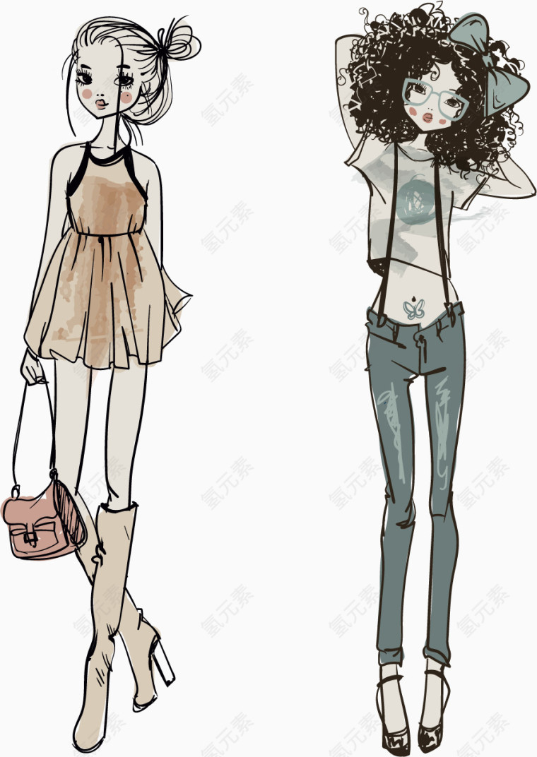 矢量手绘时尚女孩