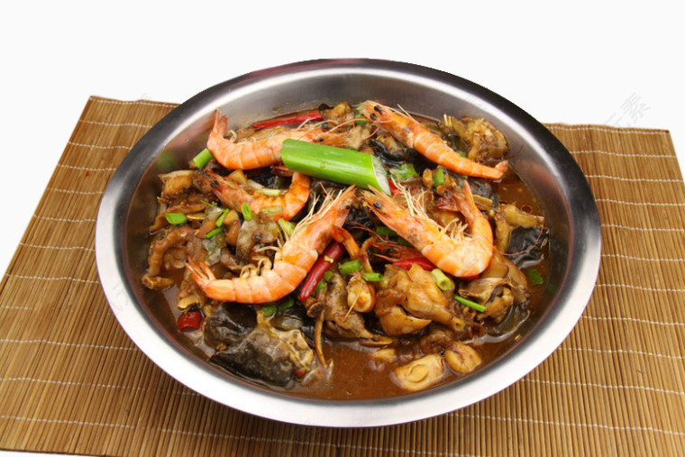 草编餐垫鲜虾肉蟹煲