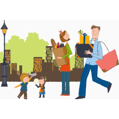 矢量家庭购物满载而归