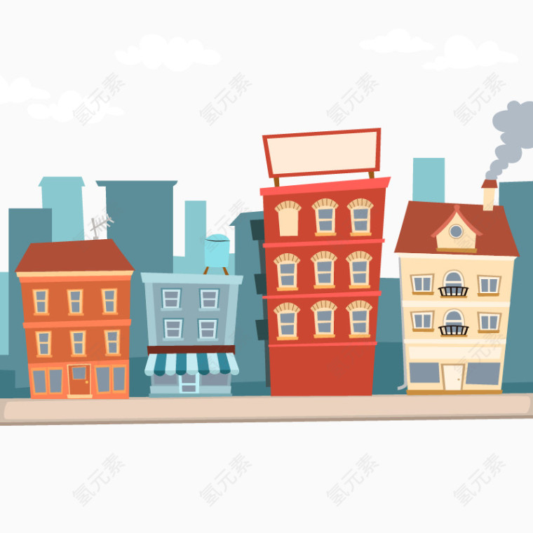 卡通街边建筑插画矢量素材图片下载