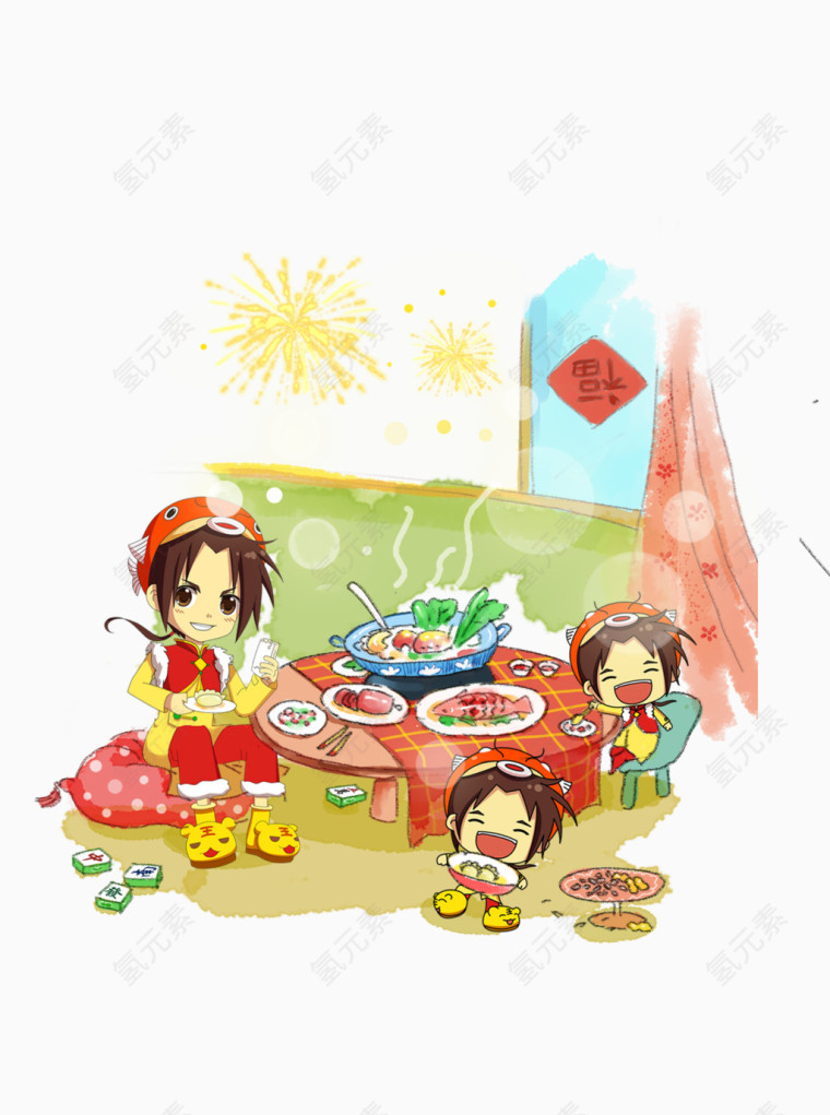 手绘团圆饭