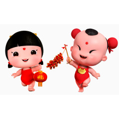 招财童子 2017 PNG 春节 金童玉女 灯笼 鞭炮 拜年