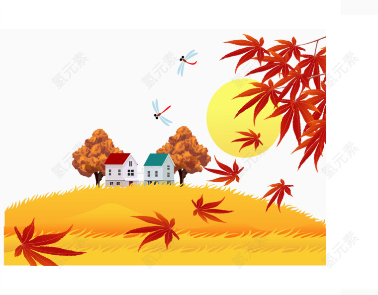 卡通韩国秋天风景矢量素材2