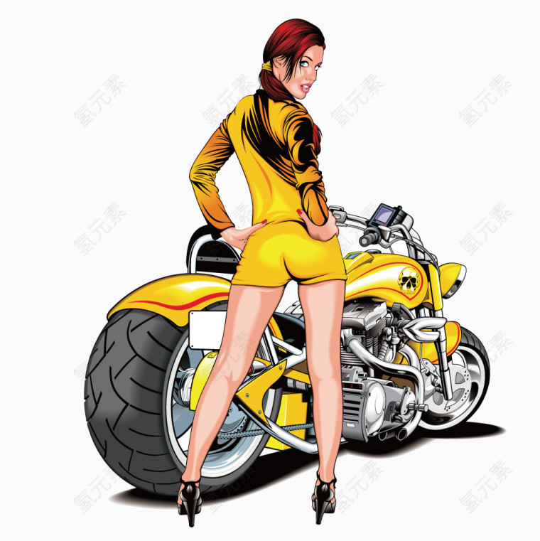 黄色摩托车性感美女