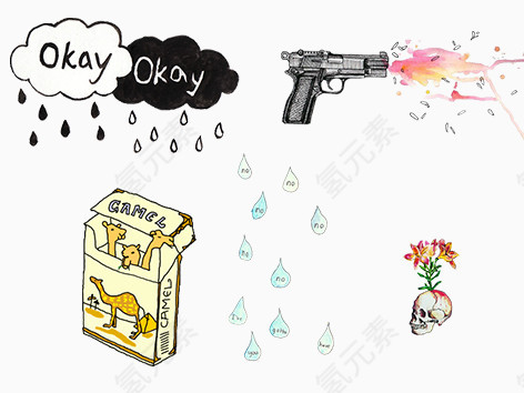 矢量骆驼烟收钱云彩装饰图案