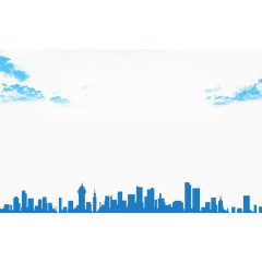 云朵天空城市剪影蓝色背景