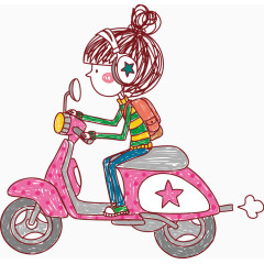 手绘骑电动车女孩