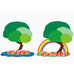 矢量绿色树和彩虹