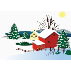 雪景房屋温暖冬素材