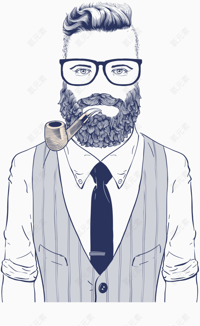 矢量抽烟斗的男人插画