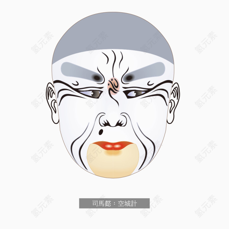 一个白色脸的中国曲艺脸谱