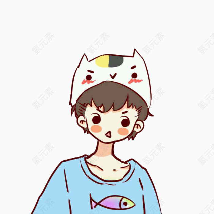 戴着猫咪帽子的可爱小男孩