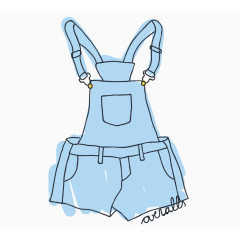 矢量蓝色手绘卡通背带裤