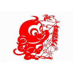 红色小猴剪纸