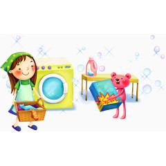 洗衣服的小女孩