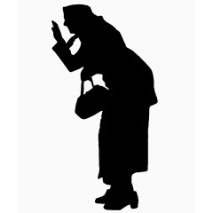 拎包老太太张望侧影