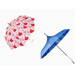 红色爱心蓝色雨伞素材免抠
