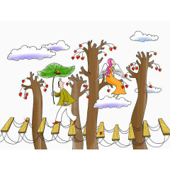 卡通树上的人物