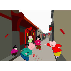 新年街道插画