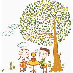 矢量树下的小孩