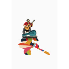 弹吉他人行走的影子