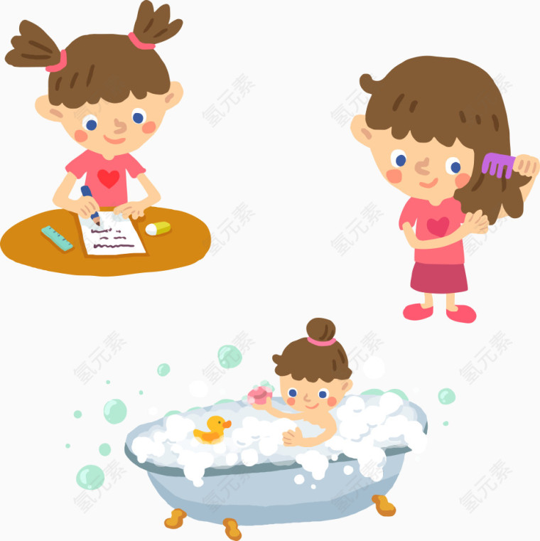 矢量洗澡的女孩