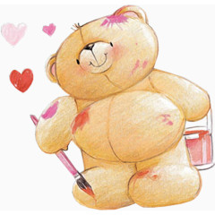 手绘熊涂抹爱心素材免抠图