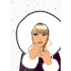 手绘雪景里的美女