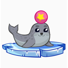 卡通手绘灰色海狮玩球