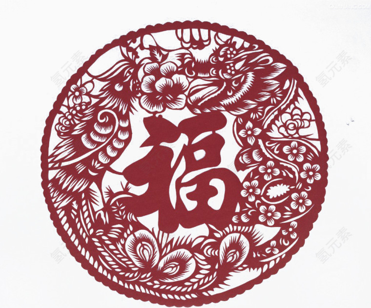 龙凤福剪纸