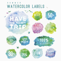 水墨风格促销标签矢量素材