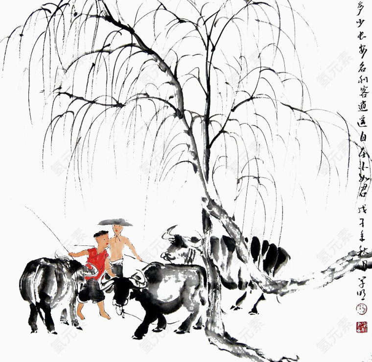 水墨装饰柳树画