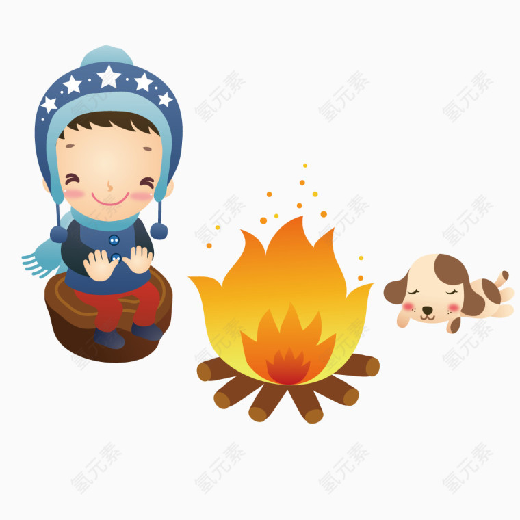 取暖的女孩和狗狗
