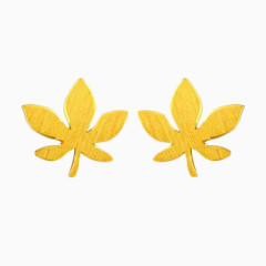 周大福树叶黄金耳钉