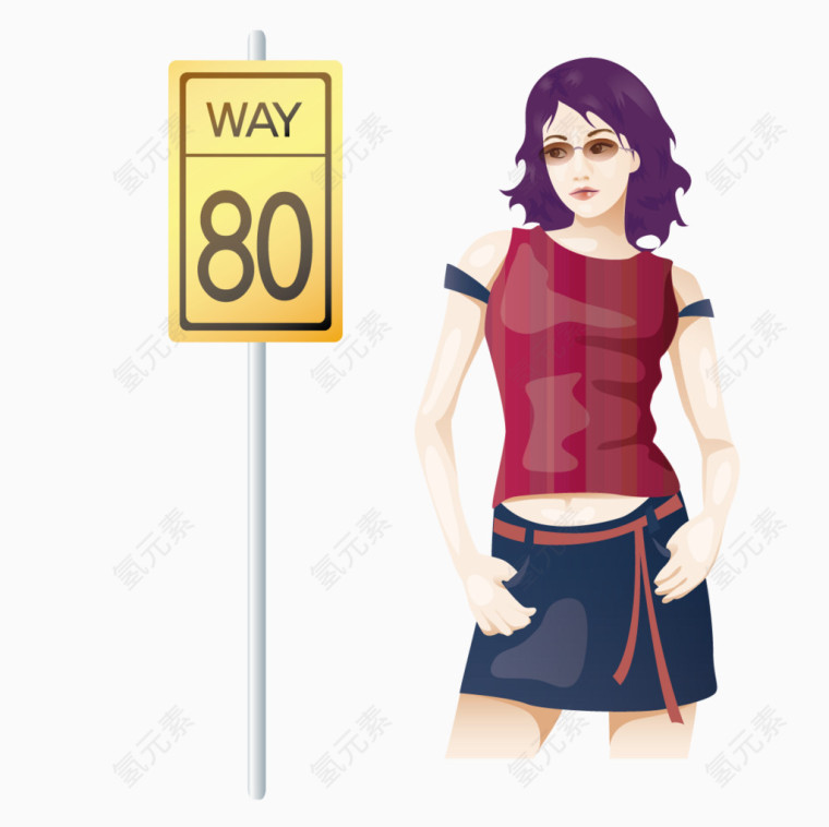 站在限速标牌下的女孩