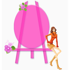 时尚女孩与粉色指示牌