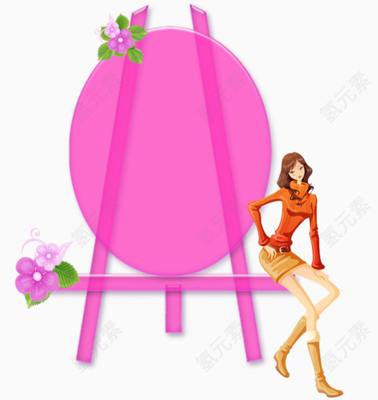 时尚女孩与粉色指示牌