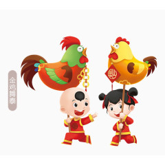 鸡年玩耍的卡通贴画