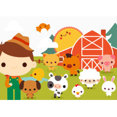 卡通女孩农场动物