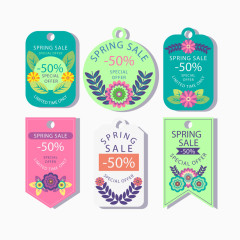 卡通花朵春季促销吊牌矢量图