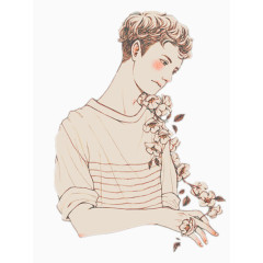 手绘花朵治愈男孩